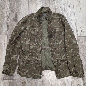 Women's GAP Lightweight Cotton Camo Jacket Army Fatigues Casual Zip Green Medium